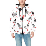 Cool rooster chicken cock floral ornament backgrou Men's Padded Hooded Jacket