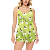 Jack Russel Pattern Print Design 01 Chest Sexy Pleated Two Piece Swim Dress