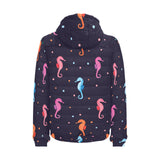 Watercolor colorful seahorse pattern Men's Padded Hooded Jacket