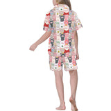 Pig Pattern Print Design 02 Kids' Boys' Girls' V-Neck Short Pajama Set