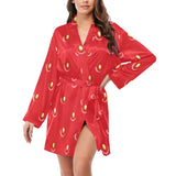 strawberry texture skin pattern Women's Long Sleeve Belted Night Robe