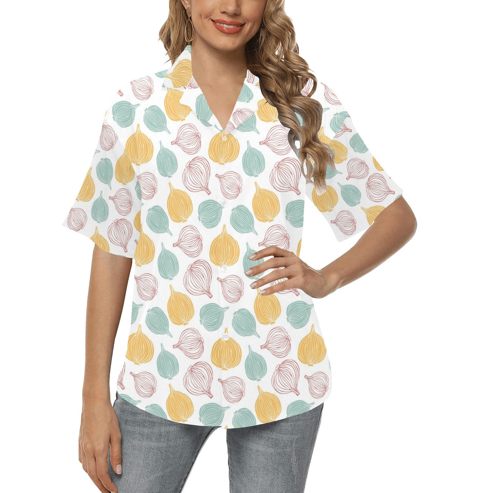 colorful onions white background Women's All Over Print Hawaiian Shirt