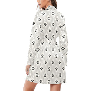 Dog Paws Pattern Print Design 03 Women's Long Sleeve Belted Night Robe