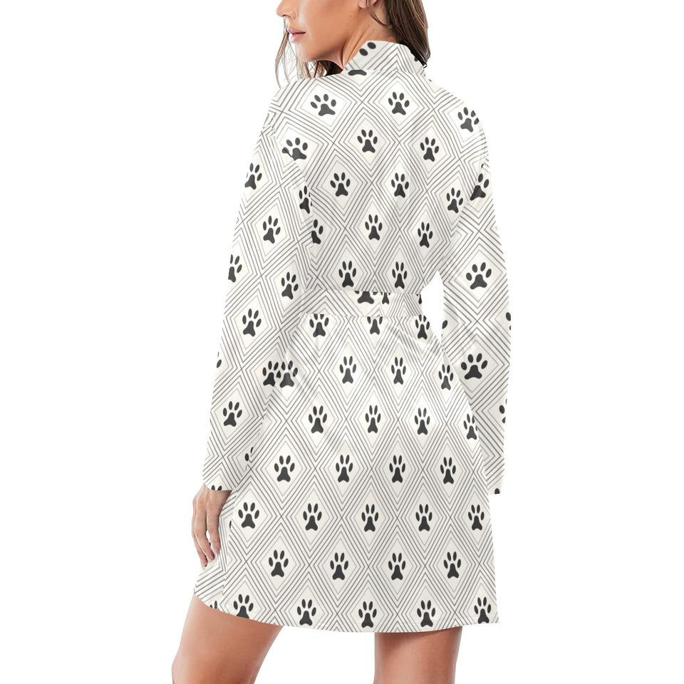 Dog Paws Pattern Print Design 03 Women's Long Sleeve Belted Night Robe