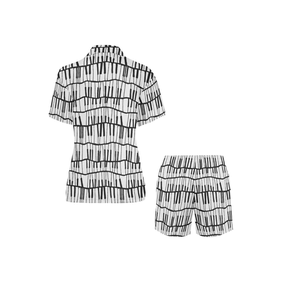 Piano Pattern Print Design 03 Women's V-Neck Short Pajama Set