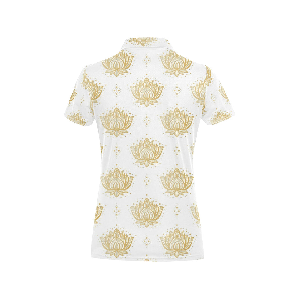 Gold Ornamental lotue waterlily symbol pattern Women's All Over Print Polo Shirt