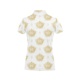 Gold Ornamental lotue waterlily symbol pattern Women's All Over Print Polo Shirt