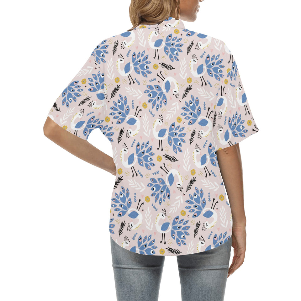 Cute peacock pattern Women's All Over Print Hawaiian Shirt