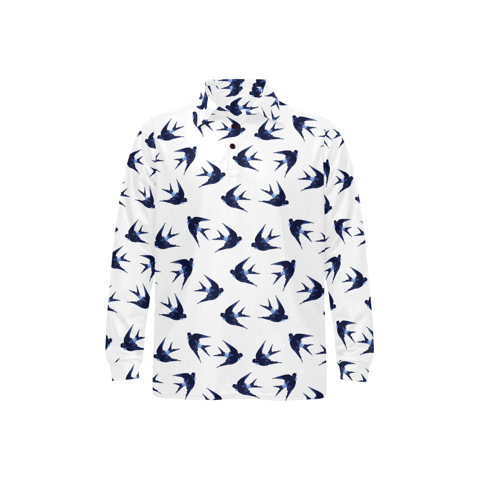 Swallow Pattern Print Design 03 Men's Long Sleeve Polo Shirt