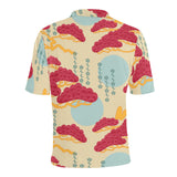 Red Bonsai gray sun japanese pattern Men's All Over Print Polo Shirt