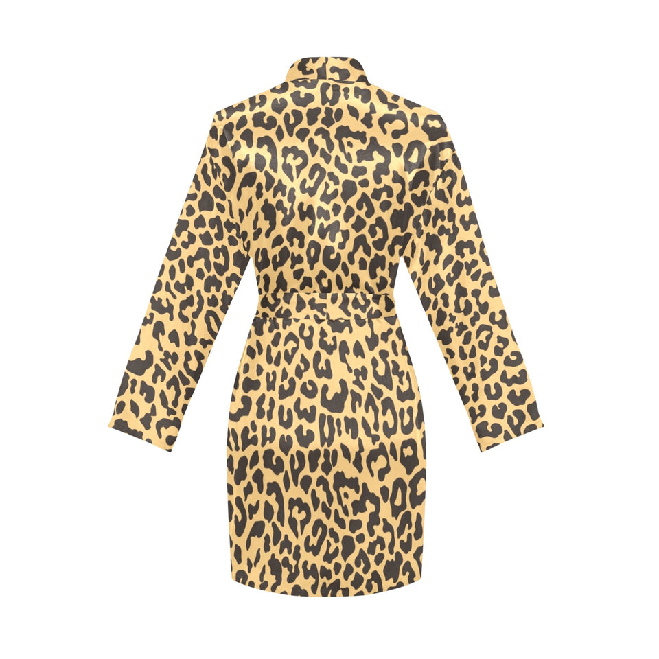 Leopard skin print Women's Long Sleeve Belted Night Robe