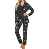 Spider web design pattern Black background white c Women's Long Pajama Set