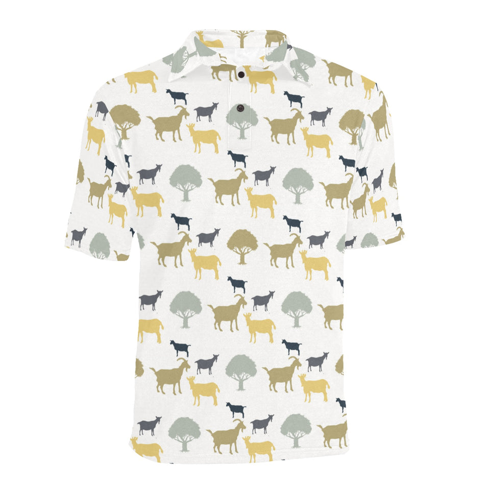 Silhouettes of goat and tree pattern Men's All Over Print Polo Shirt