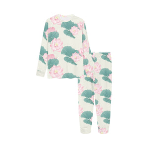 Pink lotus waterlily leaves pattern Kids' Boys' Girls' All Over Print Pajama Set