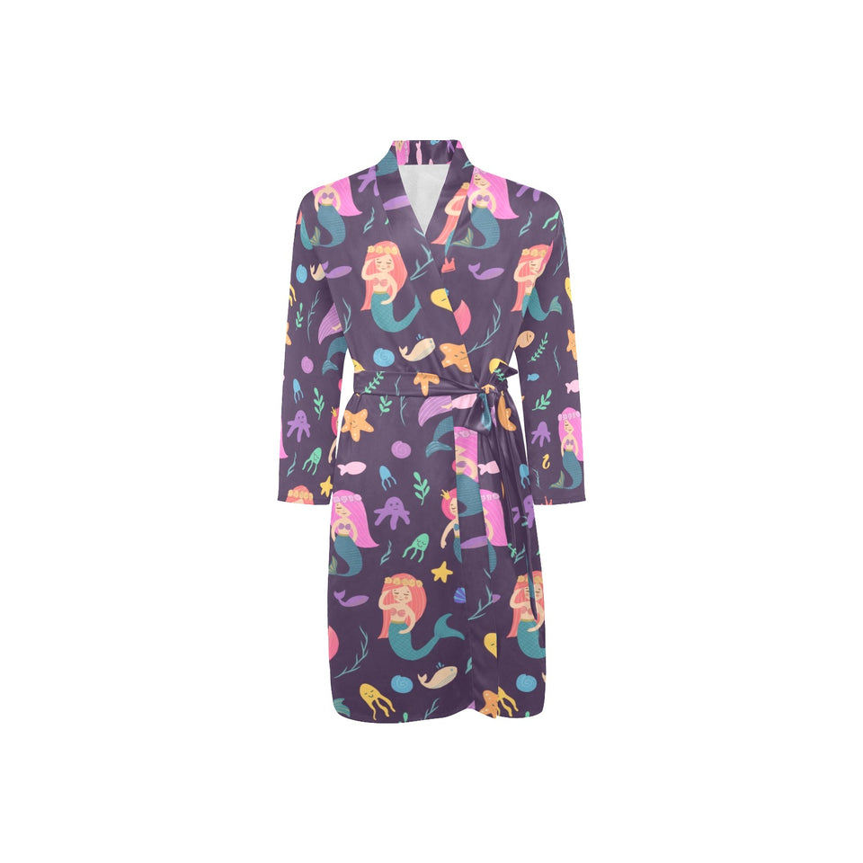 beautiful mermaid Fish jellyfish algae other marin Men's Long Sleeve Belted Night Robe