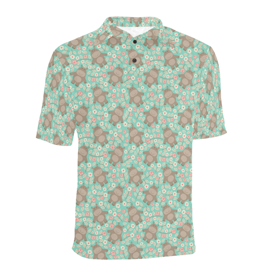 Hippopotamus Pattern Print Design 02 Men's All Over Print Polo Shirt