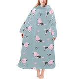 poodle dog pattern Blanket Robe with Sleeves