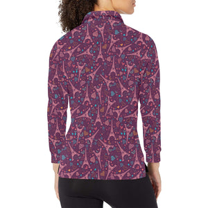 Eiffel Tower Heart Pattern Print Design 04 Women's Long Sleeve Polo Shirt