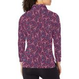 Eiffel Tower Heart Pattern Print Design 04 Women's Long Sleeve Polo Shirt