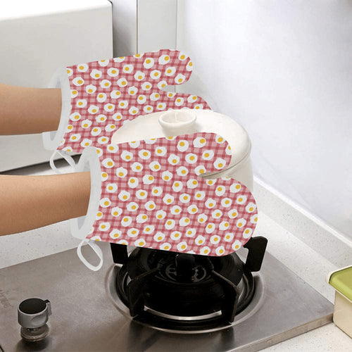 Fried Eggs Pattern Print Design 03 Heat Resistant Oven Mitts