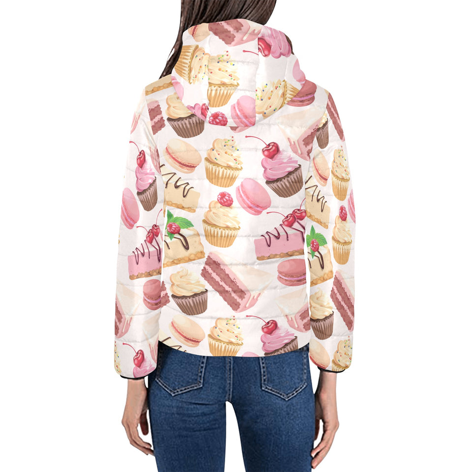 Cake cupcake sweets pattern Women's Padded Hooded Jacket