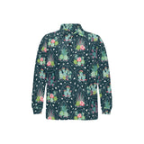 Cactus glass terrarium pattern Men's Long Sleeve Polo Shirt