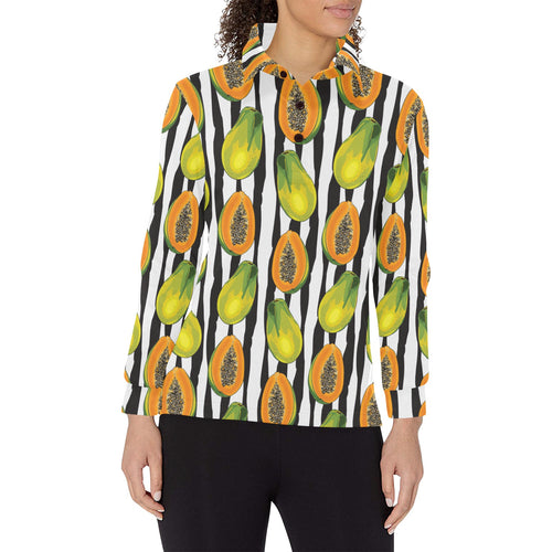 papaya design pattern Women's Long Sleeve Polo Shirt