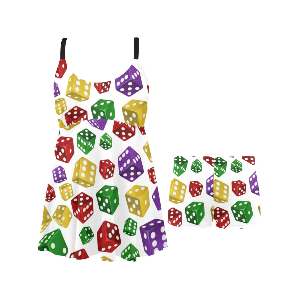 Dice Pattern Print Design 03 Chest Sexy Pleated Two Piece Swim Dress