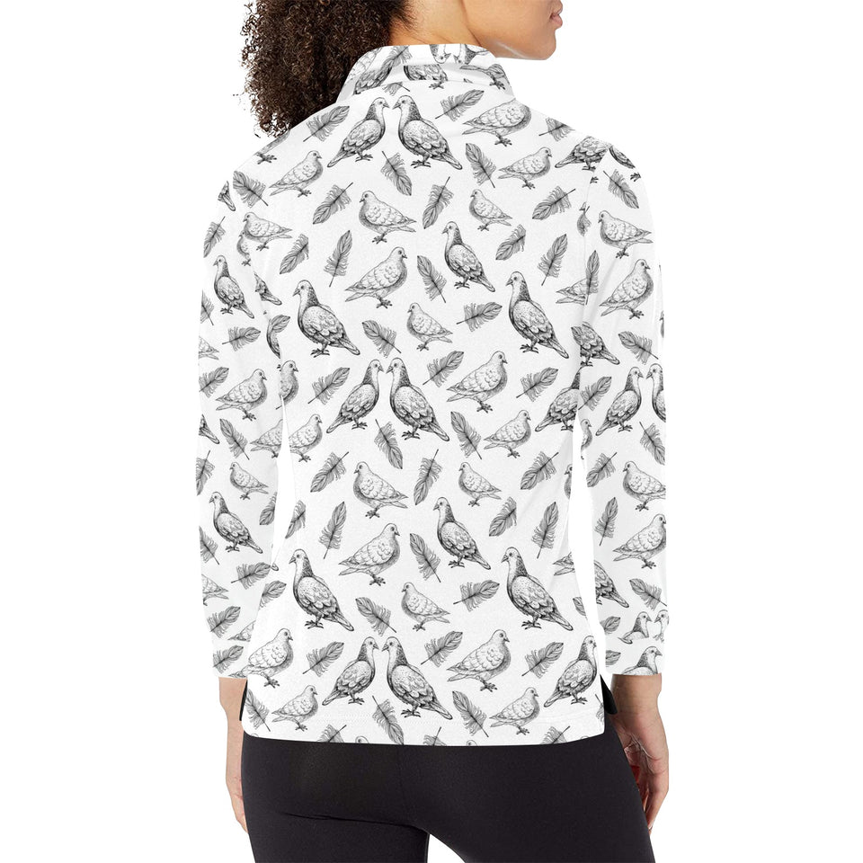 Pigeon Pattern Print Design 05 Women's Long Sleeve Polo Shirt