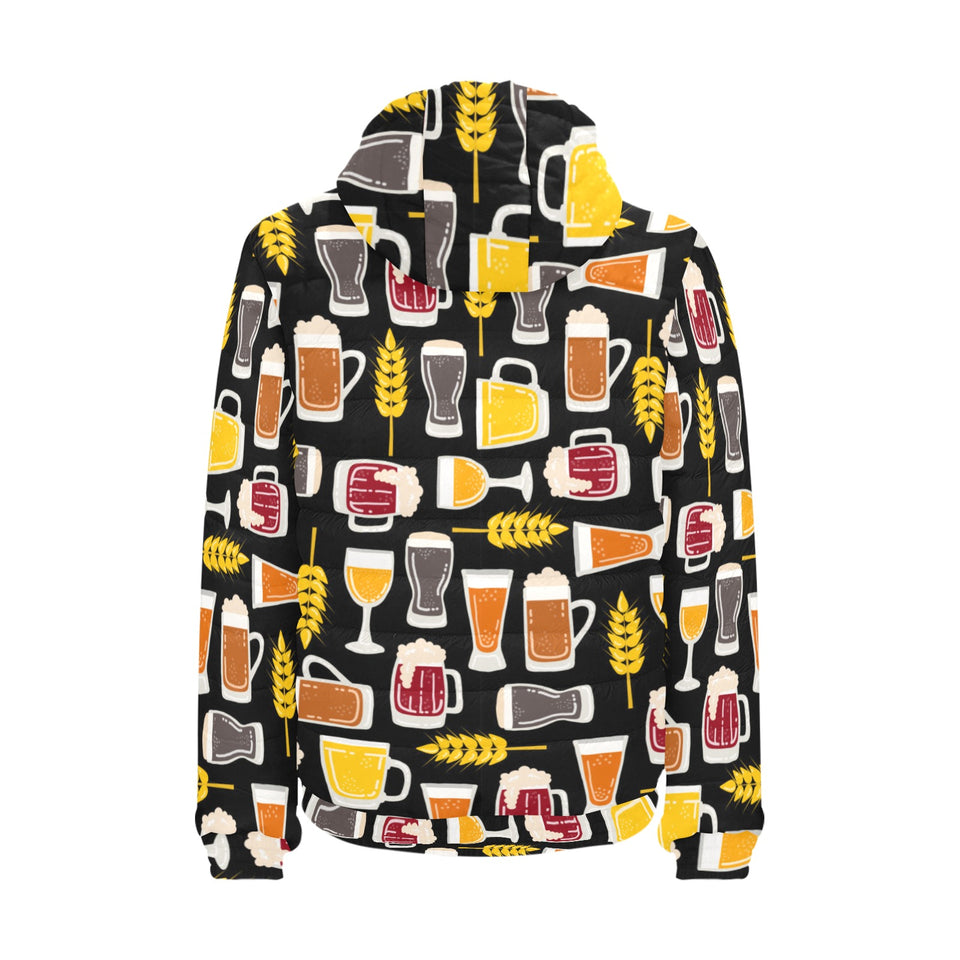 Beer type pattern Men's Padded Hooded Jacket