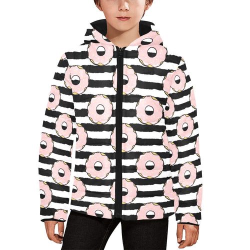 Donuts pink icing striped pattern Kids' Boys' Girls' Padded Hooded Jacket