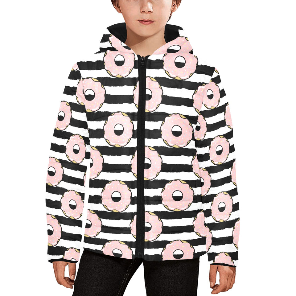 Donuts pink icing striped pattern Kids' Boys' Girls' Padded Hooded Jacket