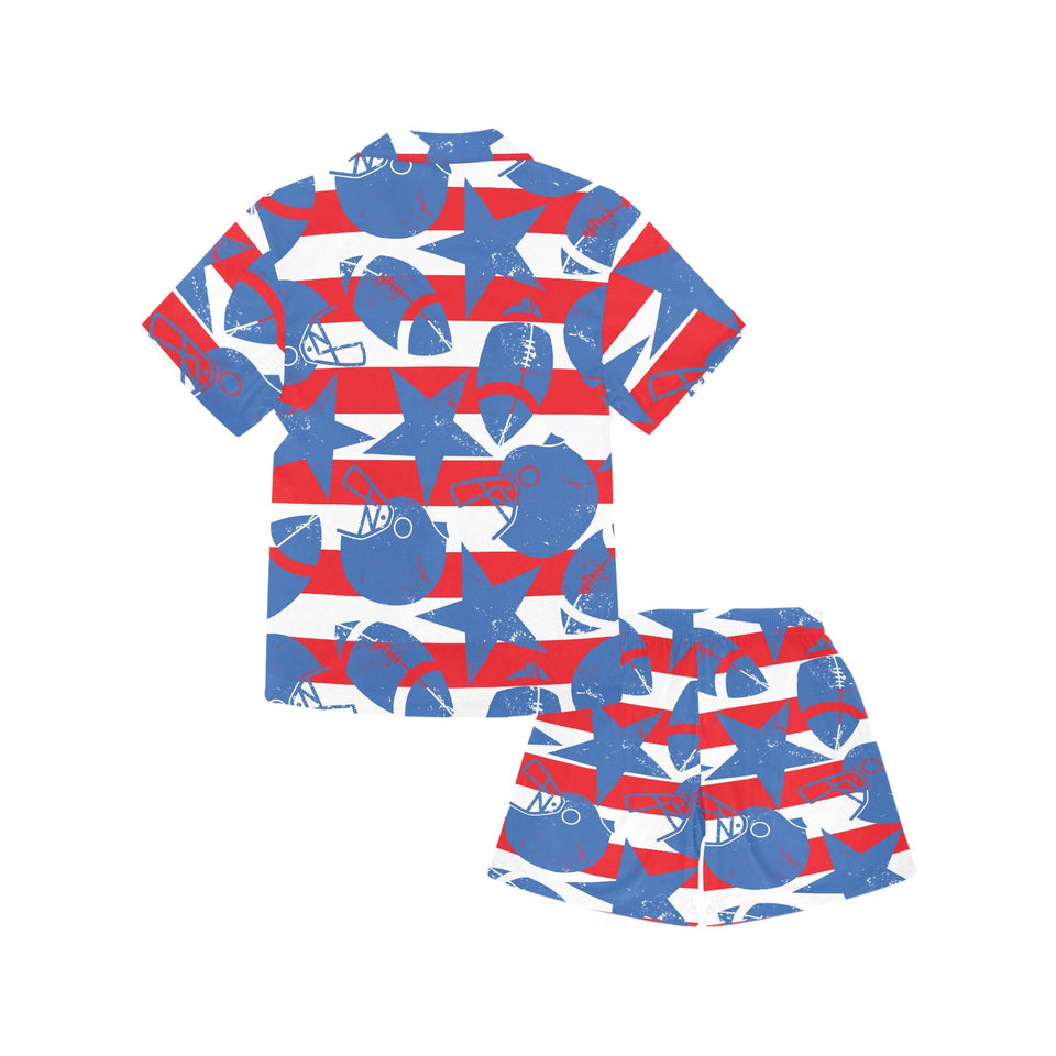 American football ball star stripes pattern Kids' Boys' Girls' V-Neck Short Pajama Set