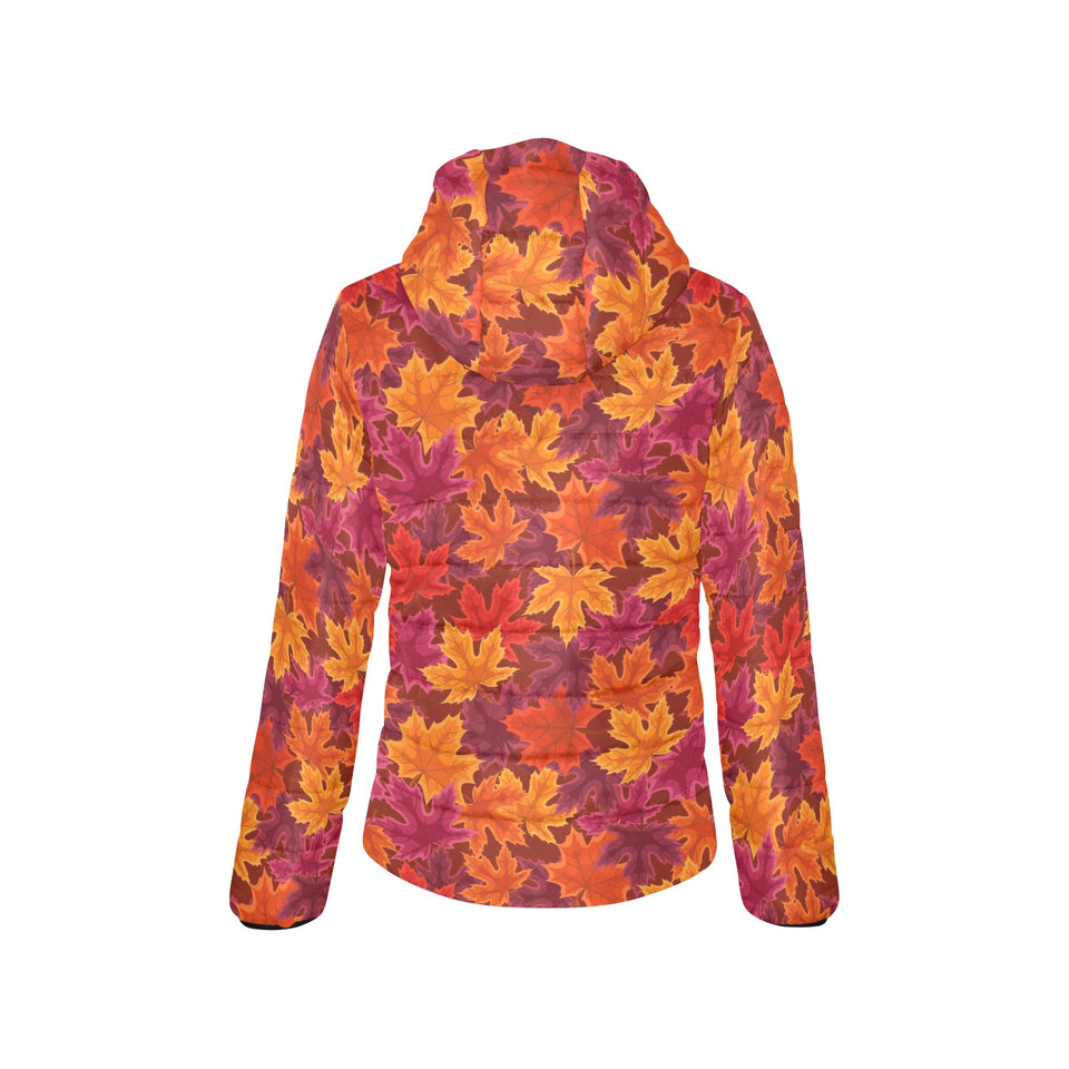 Autumn maple leaf pattern Women's Padded Hooded Jacket