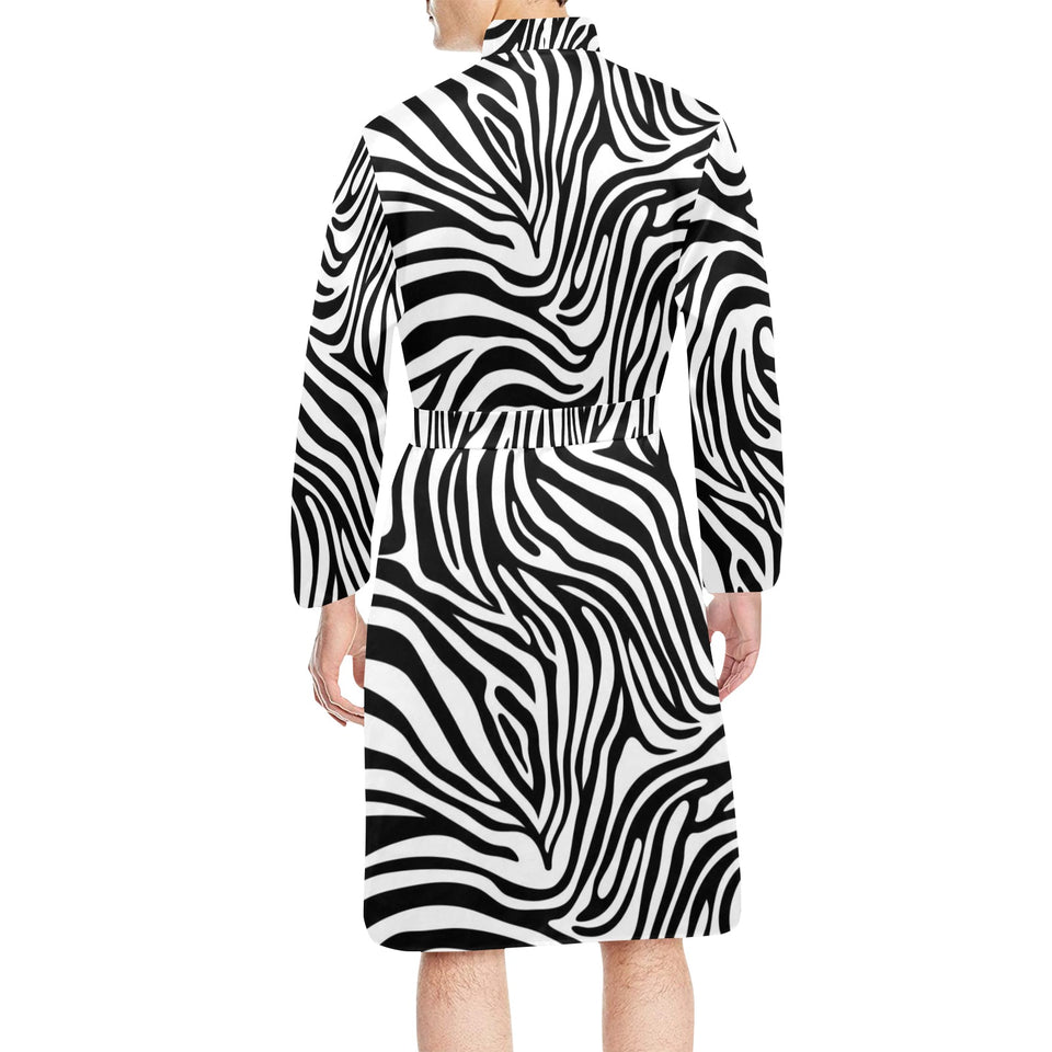 Zebra skin pattern Men's Long Sleeve Belted Night Robe