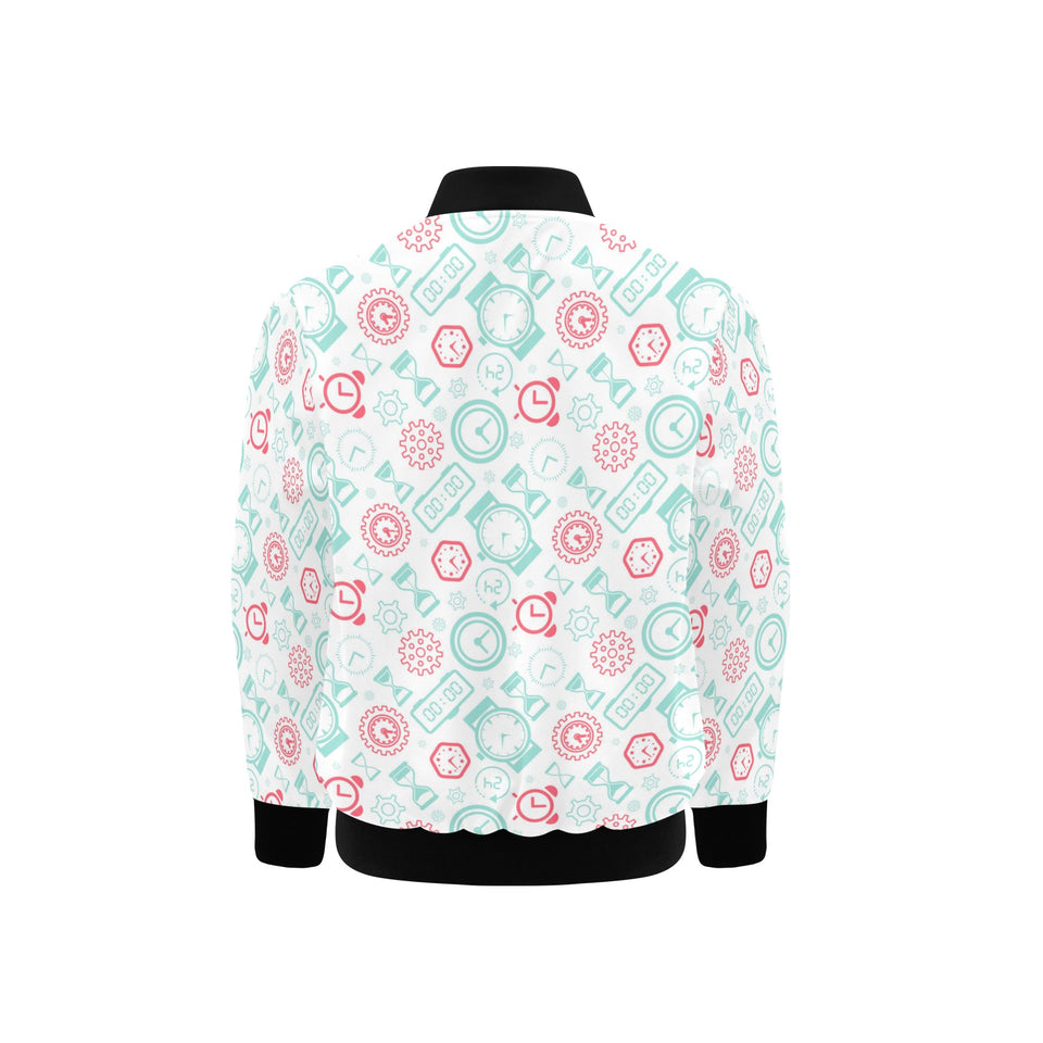 Clock time pattern blackground Kids' Boys' Girls' Bomber Jacket