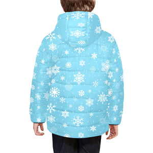 Snowflake pattern blue background Kids' Boys' Girls' Padded Hooded Jacket