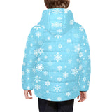 Snowflake pattern blue background Kids' Boys' Girls' Padded Hooded Jacket