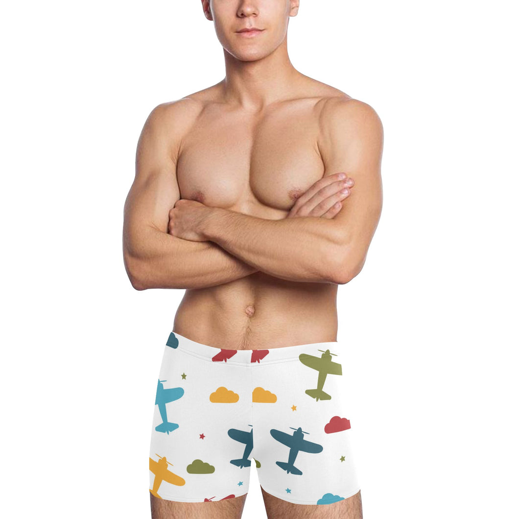 Airplane star cloud colorful Men's Swimming Trunks