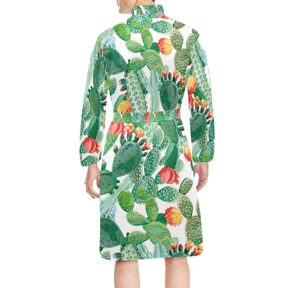 Cactus design pattern copy Men's Long Sleeve Belted Night Robe