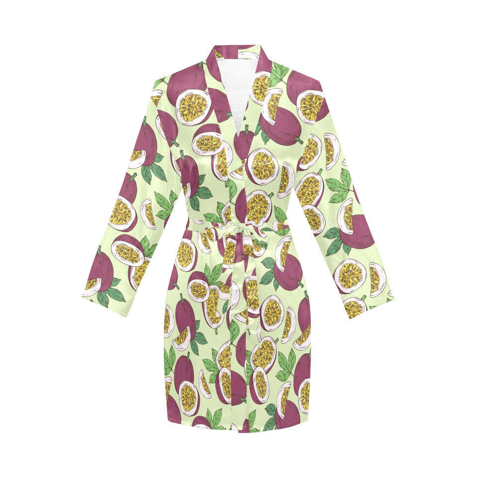 Paassion fruit pattern Women's Long Sleeve Belted Night Robe