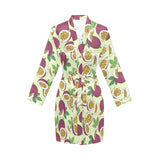 Paassion fruit pattern Women's Long Sleeve Belted Night Robe