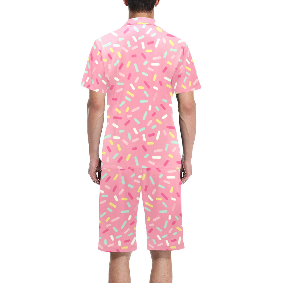 Pink donut glaze candy pattern Men's V-Neck Short Pajama Set