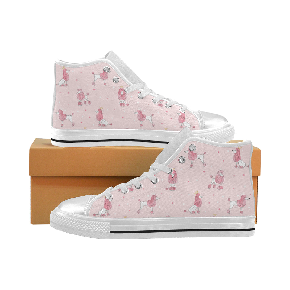 Poodle dog pink color theme Women's High Top Canvas Shoes White