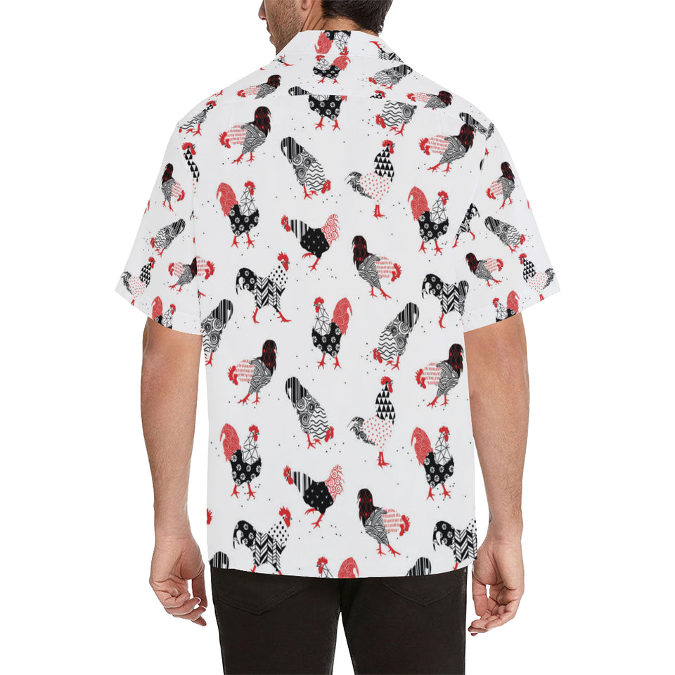 Cool rooster chicken cock floral ornament backgrou Men's All Over Print Hawaiian Shirt