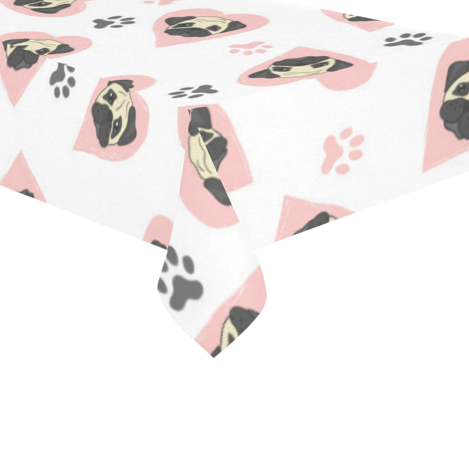 Cute pugs pink heart paw pattern Tablecloth