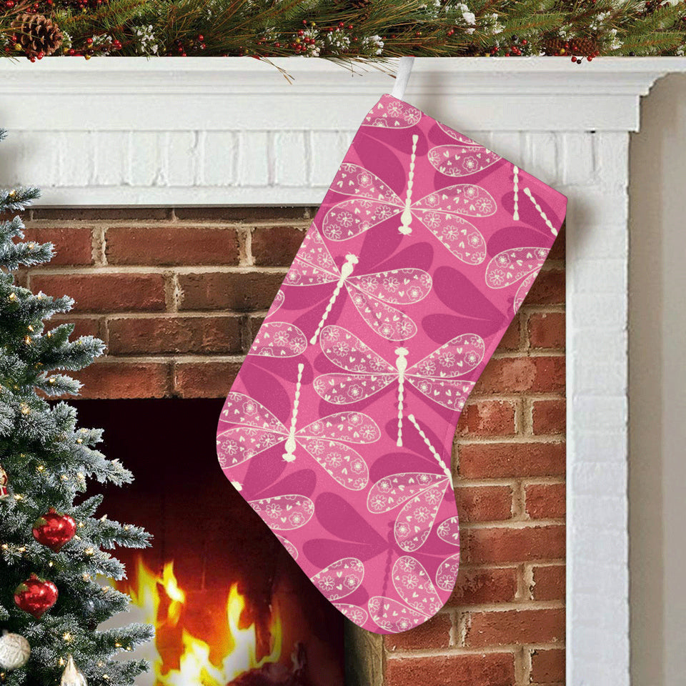 Beautiful dragonfly pink background Christmas Stocking