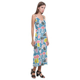 Colorful mushroom design pattern V-Neck Open Fork Long Dress