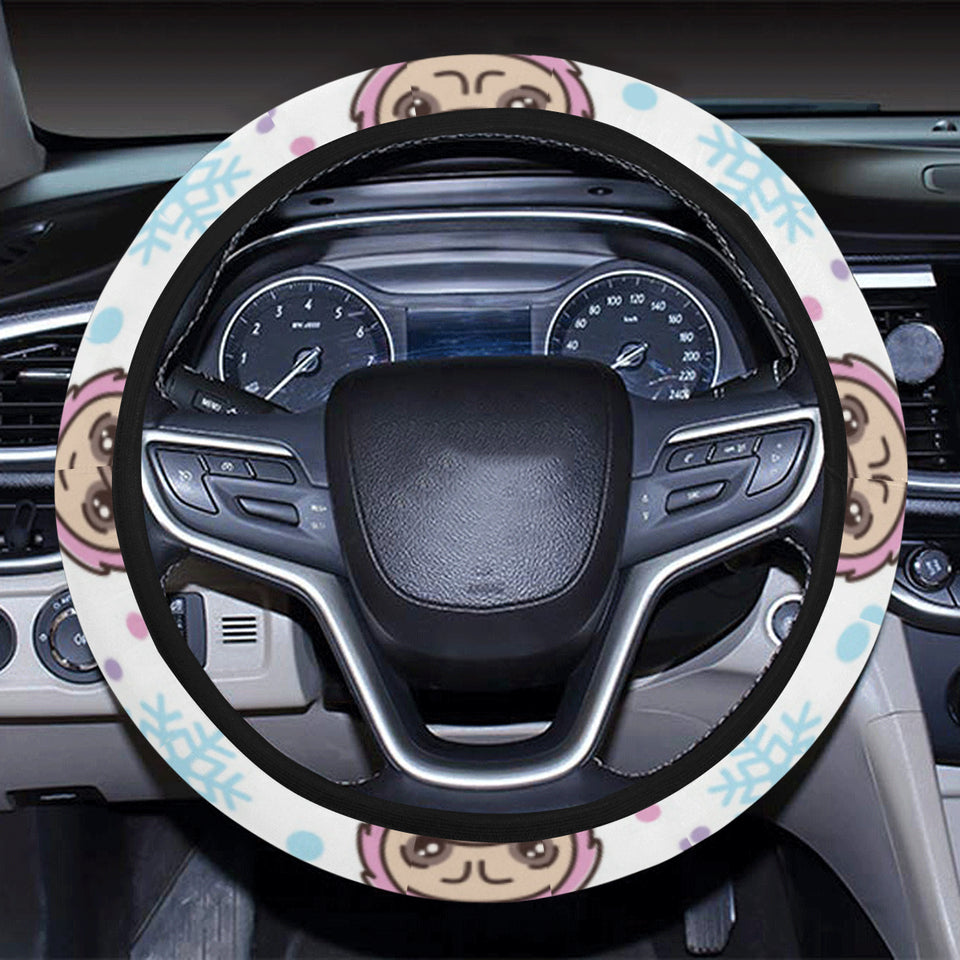 Cute pug hat rabbit costume pattern Car Steering Wheel Cover