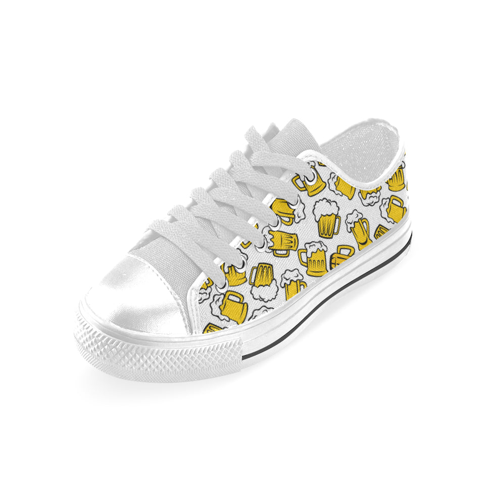 Beer design pattern Men's Low Top Shoes White